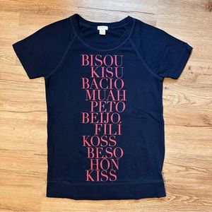 J. Crew Factory Kiss Word Graphic Short Sleeve Knit Top Navy and Pink Size XXS